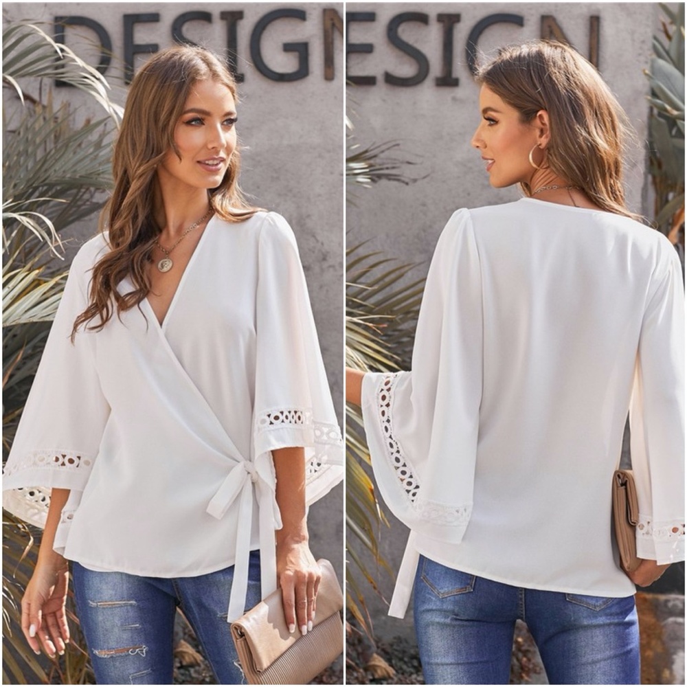 DAIsy Side Tie Blouse - WHITE - Picture 2 of 2